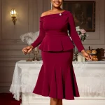 Women’s Two-Piece One-Shoulder Ruffle Top & Mermaid Skirt Set