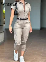 Wmstar Women's Zipper Workwear Jumpsuit with Belt