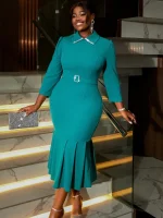 Elegant Office Mermaid Dress – Turn-Down Collar & High Waist