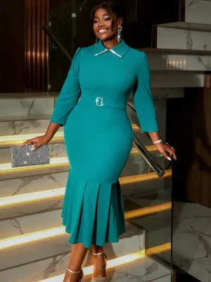 Elegant Office Mermaid Dress – Turn-Down Collar & High Waist