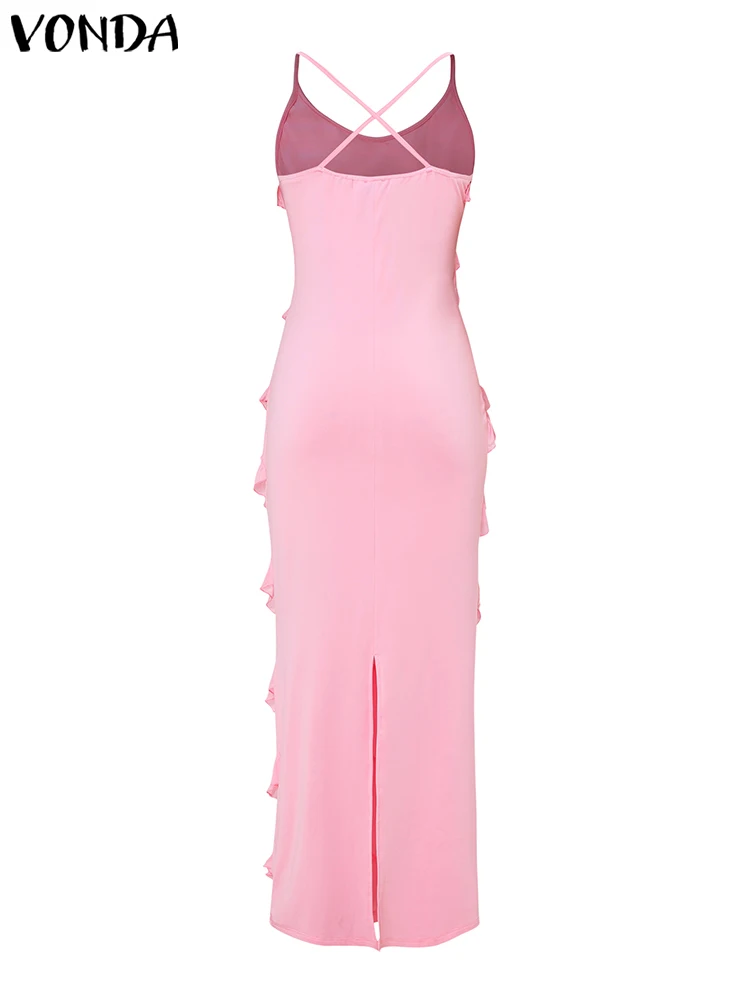 2025 VONDA Sleeveless V-Neck Evening Dress – Solid Color Sundress - Image 5