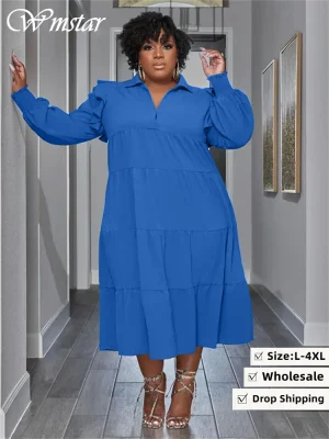 Plus Size Petal Sleeve Maxi Shirt Dress – Elegant & Loose Fit