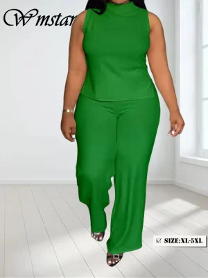 Wmstar Plus Size Sleeveless Print Shirt & Wide Leg Pants Set