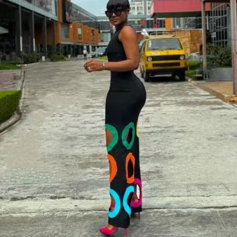 African Fashion Colorful Hollow-Out Sleeveless Summer Dress - Image 2