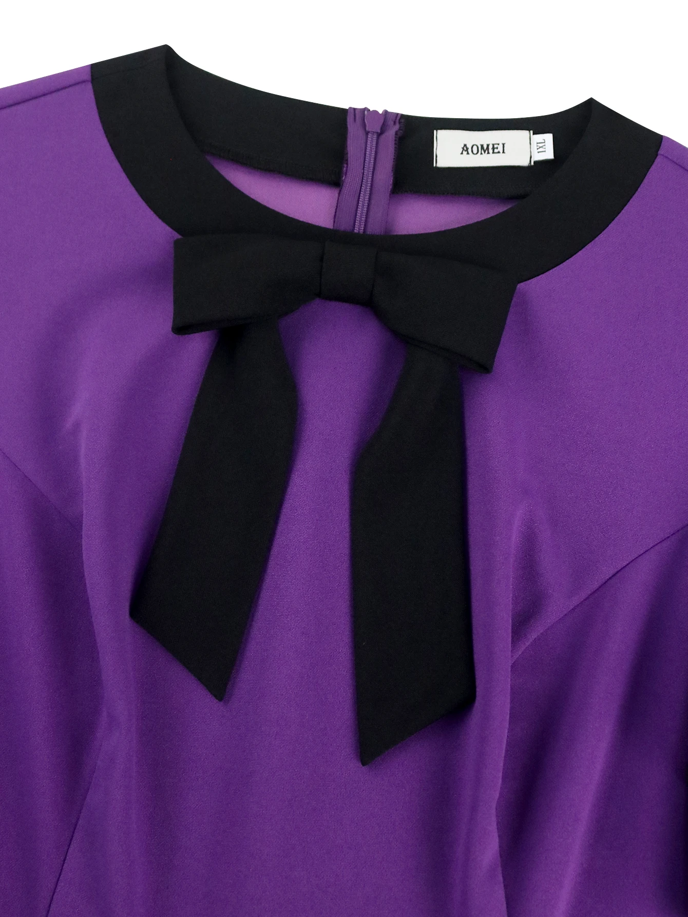 Elegant A-Line Midi Dress – O-Neck Bow & Layered Sleeves - Image 6