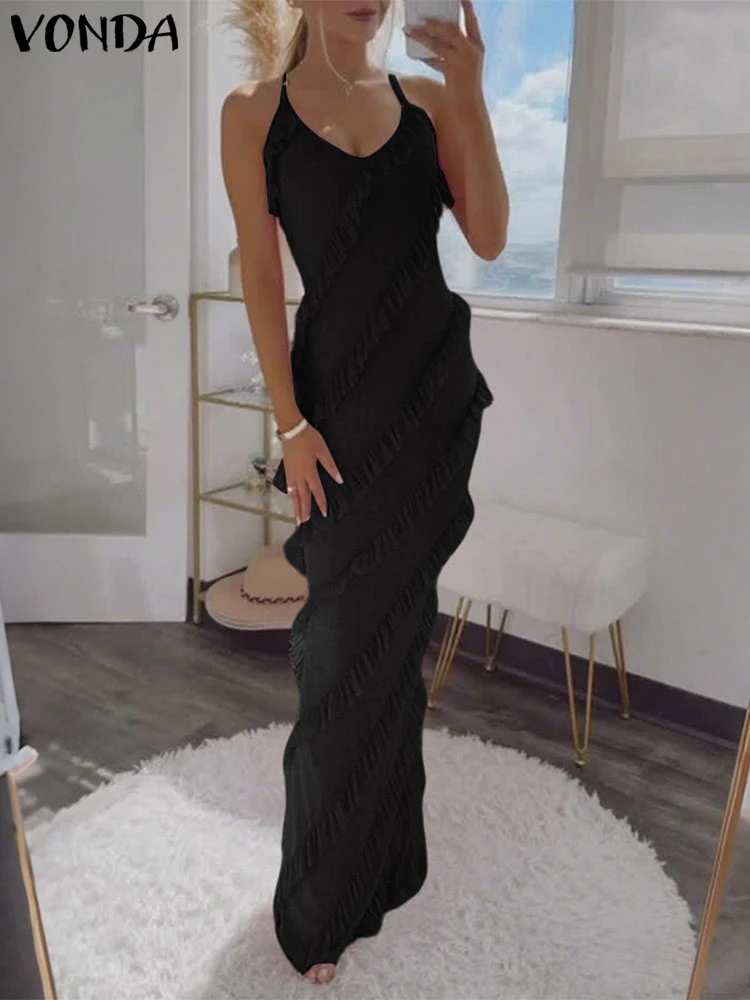 2025 VONDA Sleeveless V-Neck Evening Dress – Solid Color Sundress - Image 3