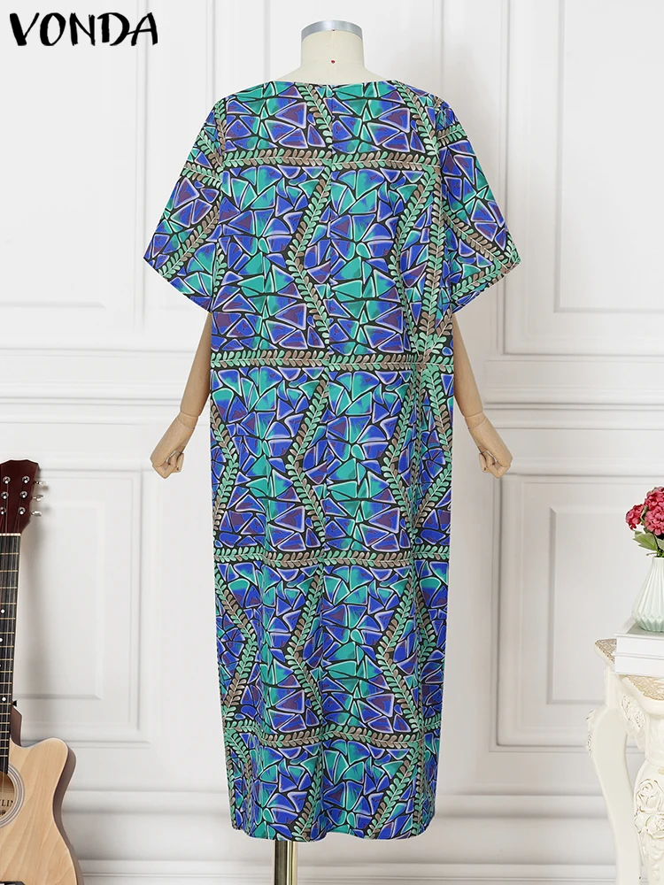 2025 VONDA Plus Size Bohemian Maxi Dress – Geometric Print - Image 5