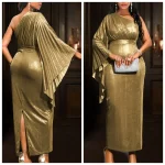 Shiny One-Shoulder Bodycon Dress with Flare Sleeves