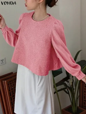 VONDA Women’s Puff Sleeve Blouse – Elegant Autumn Office Top