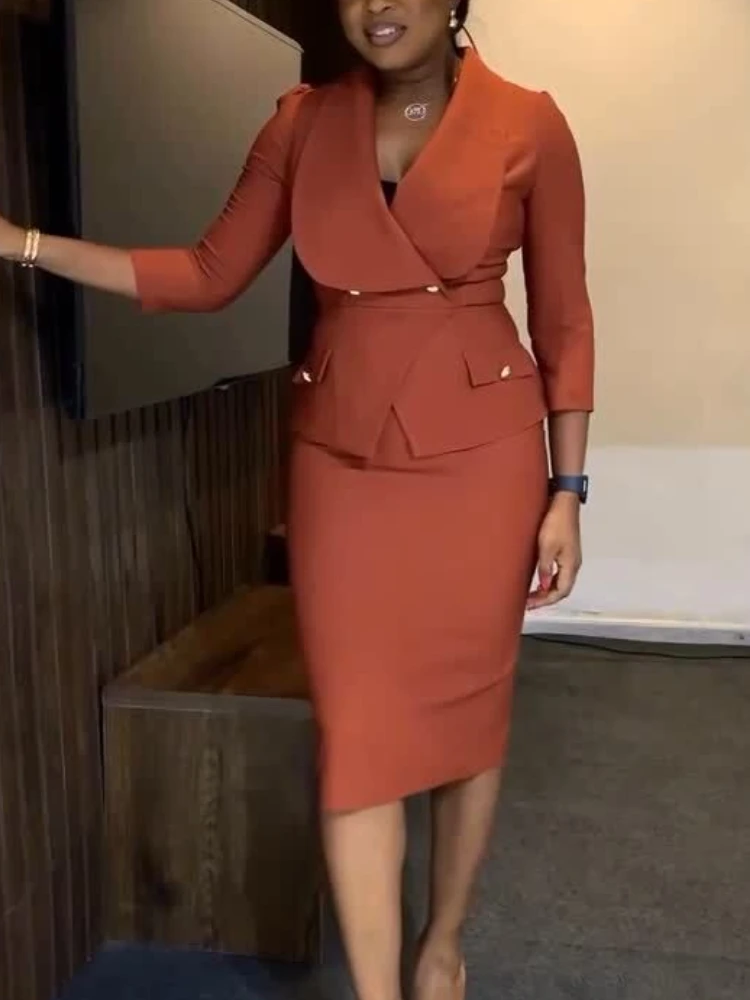 Elegant Peplum Church & Work Dress with Turn-Down Collar - Image 4