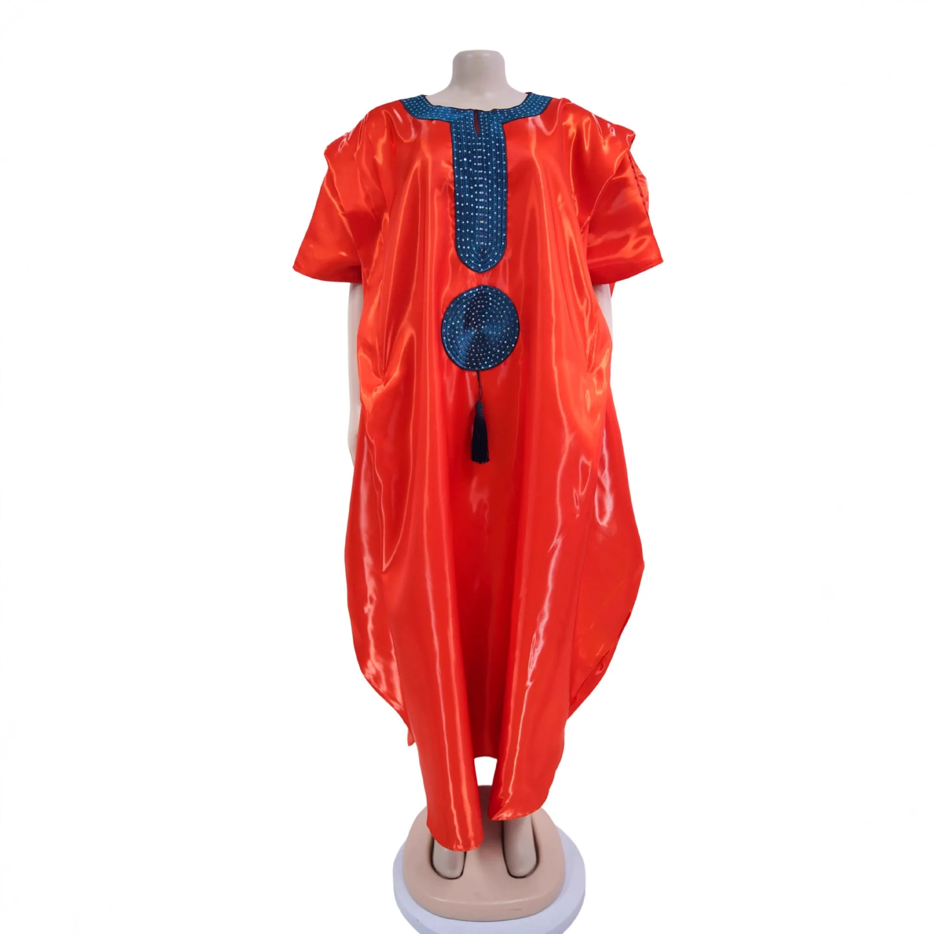 Women’s Sequined African Boubou Kaftan Dress with Patchwork & O-Neck - Image 3