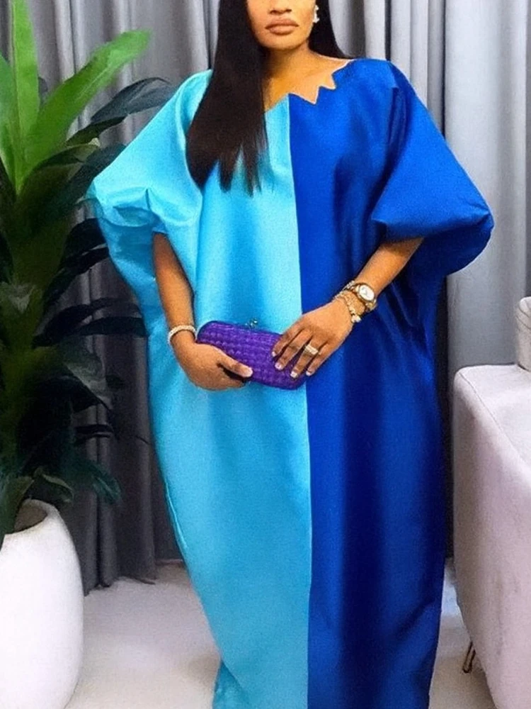 Women’s Shiny Bubu Kaftan Dress – Color Block African Traditional Long Gown - Image 4