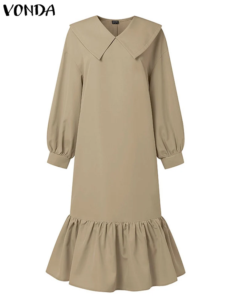2025 VONDA Long Sleeve Midi Dress – Peter Pan Collar & Ruffles - Image 2