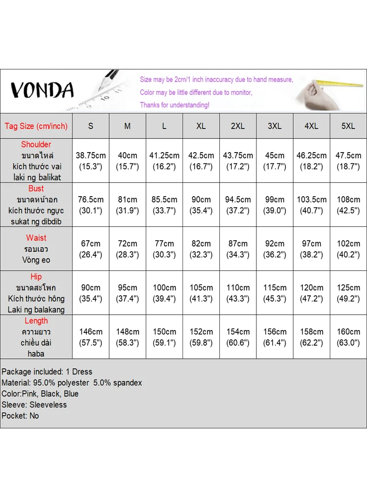 2025 VONDA Sleeveless V-Neck Evening Dress – Solid Color Sundress - Image 6
