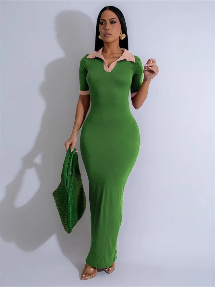 Wmstar Short Sleeve Patchwork Maxi Dress for Women - Image 3