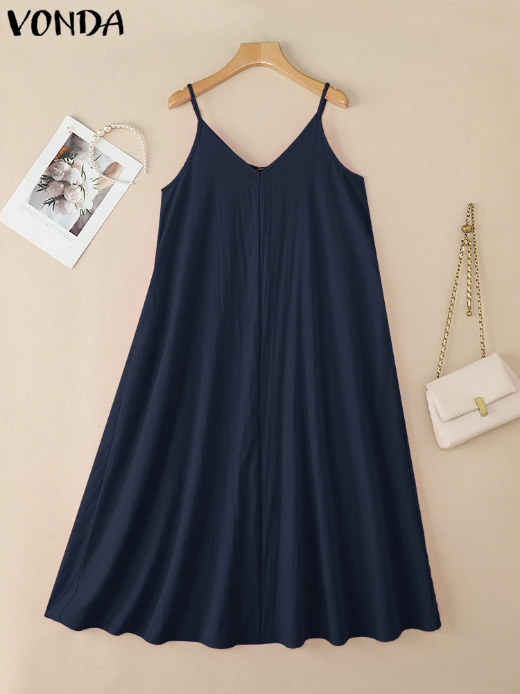 2025 VONDA Plus Size 5XL Maxi Dress – Sleeveless V-Neck Straps - Image 5
