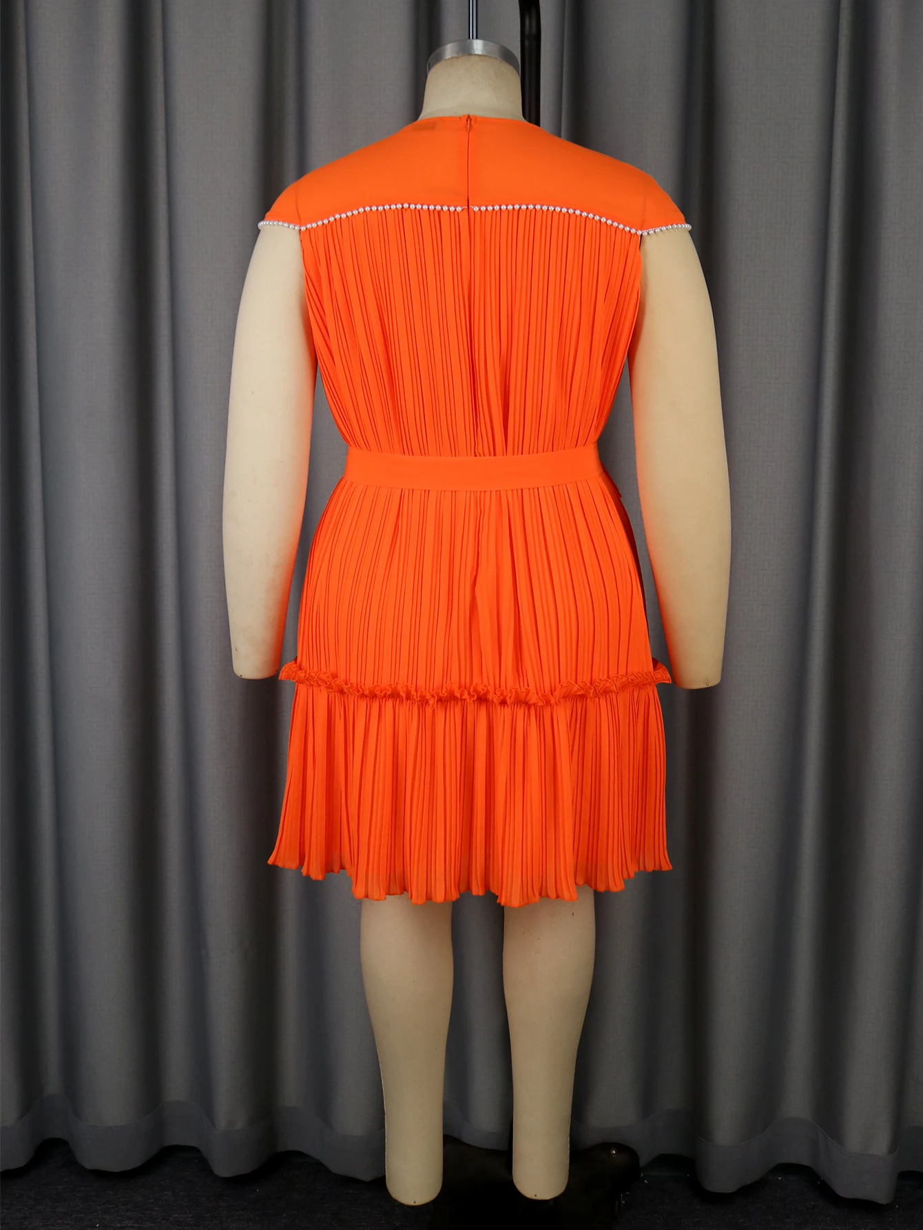 Elegant A-Line Mini Dress with Beading & Waist Belt - Image 5