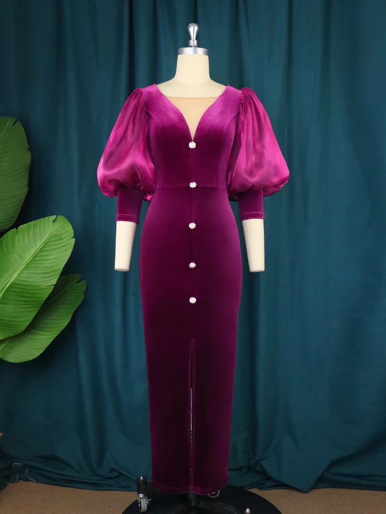 Elegant Purple Velvet Bodycon Dress - Image 4