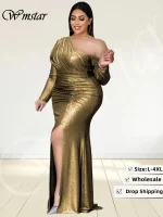 Wmstar Plus Size Off-Shoulder Draped Maxi Dress – Elegant Party Dress