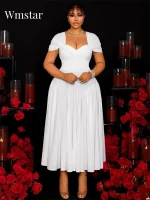 Wmstar Plus Size V-Neck Sexy Maxi Dress – Elegant Party & Streetwear 2025