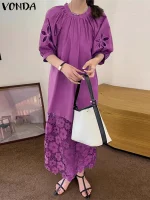 VONDA Elegant Puff Sleeve Lace Maxi Dress – 2025 Party Sundress
