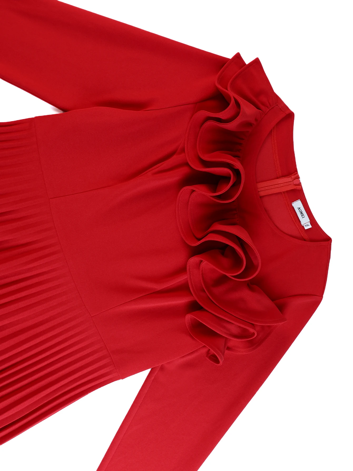 Elegant Red A-Line Dress with 3D Ruffles - Image 6