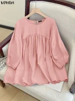 VONDA Women’s 3/4 Puff Sleeve Ruffled Blouse – Autumn Casual Tunic