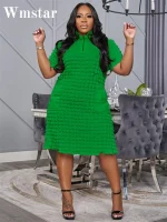 Plus Size Casual Stretch Zipper Midi Dress with Pockets