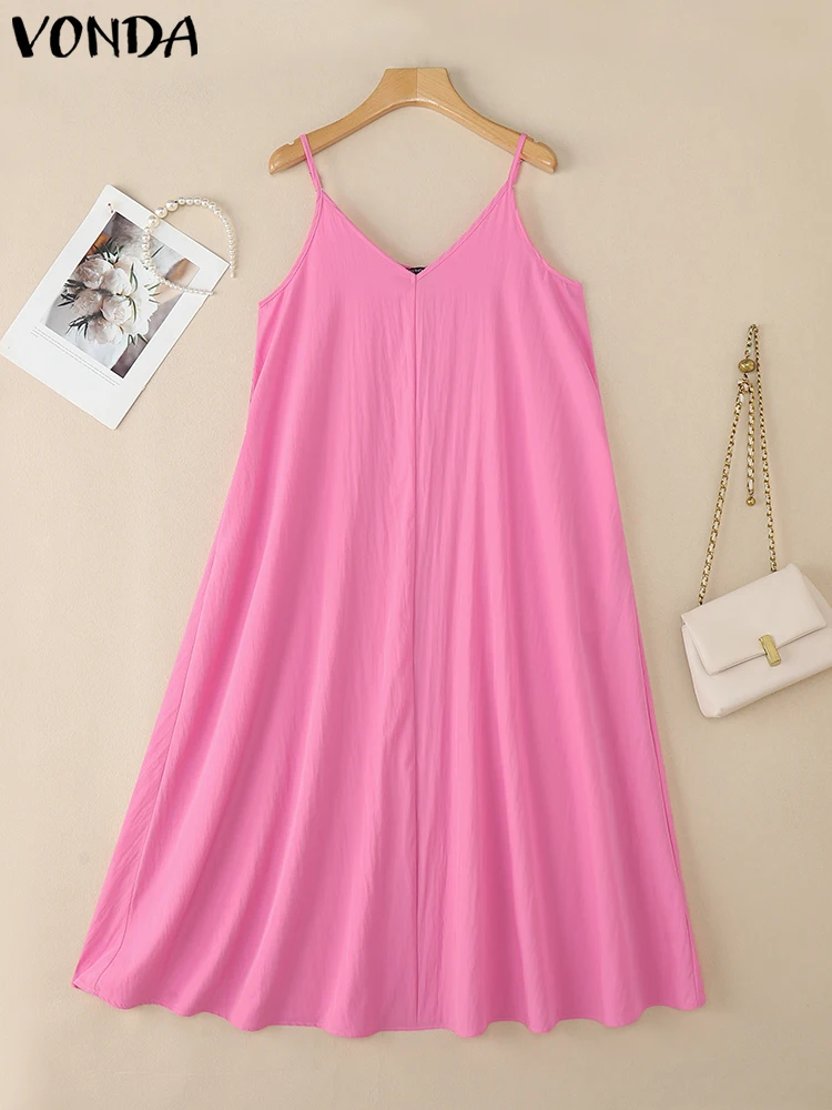 2025 VONDA Plus Size 5XL Maxi Dress – Sleeveless V-Neck Straps - Image 2