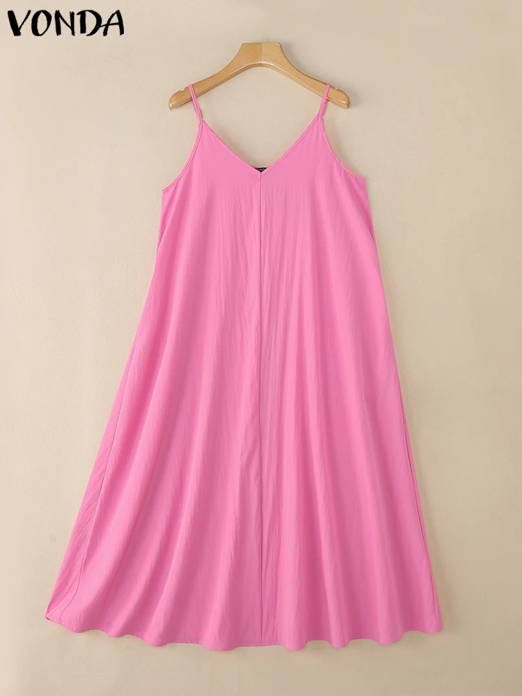2025 VONDA Plus Size 5XL Maxi Dress – Sleeveless V-Neck Straps - Image 3