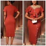 Elegant Bodycon Beaded Dress with Ruffles & Mesh