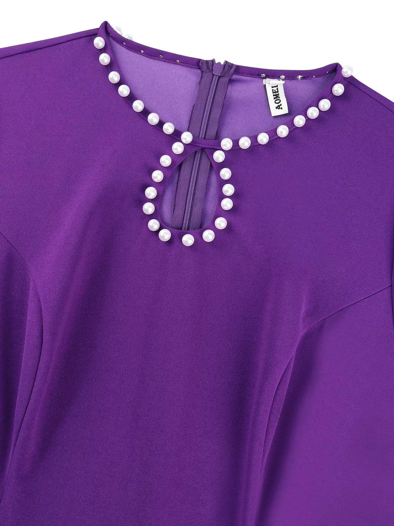 Elegant Beaded A-Line Midi Dress with Pearl Trim - Image 6