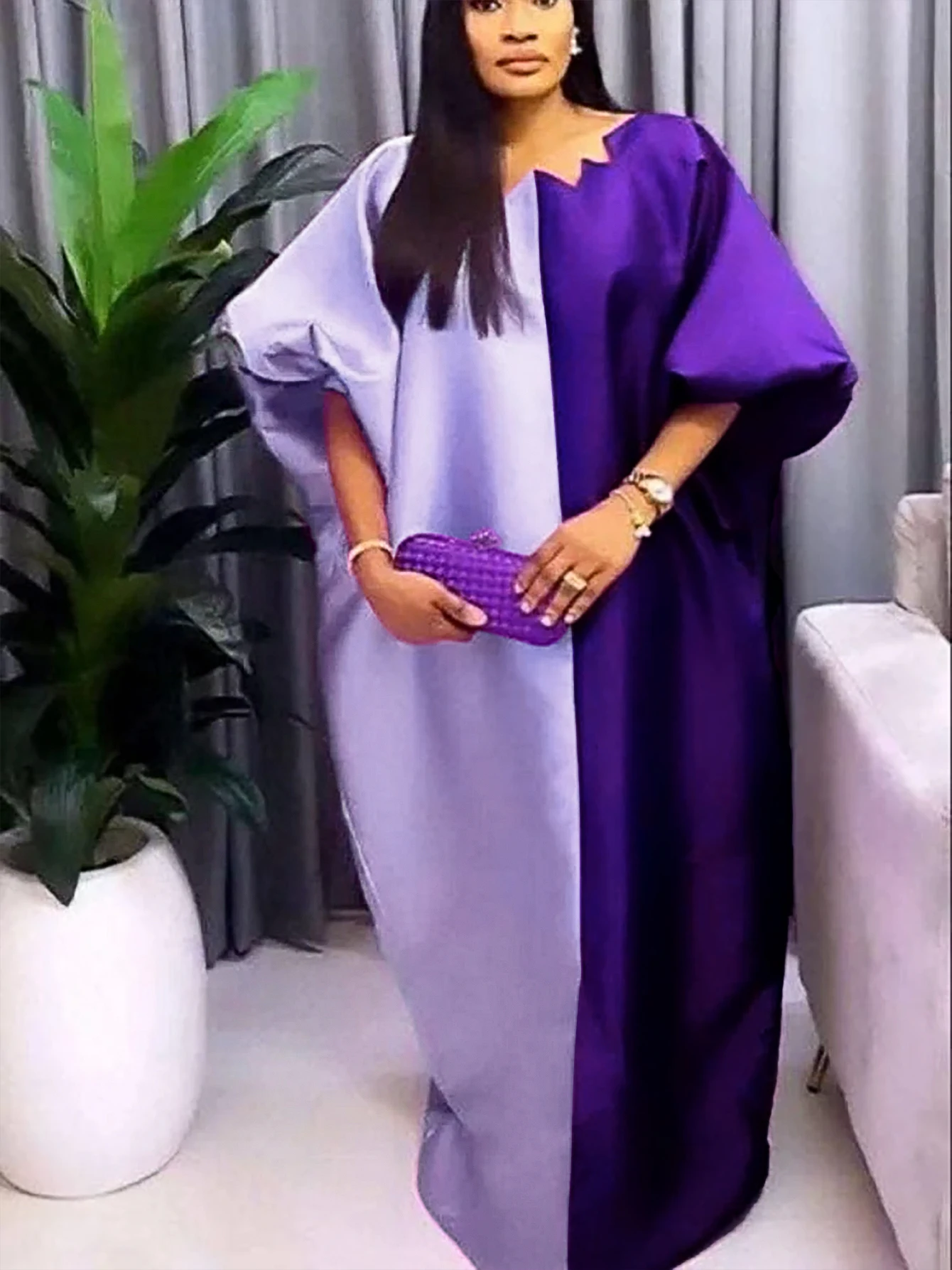 Women’s Shiny Bubu Kaftan Dress – Color Block African Traditional Long Gown - Image 2