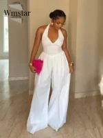 Wmstar Women’s Elegant Halterneck Backless Wide Leg Jumpsuit