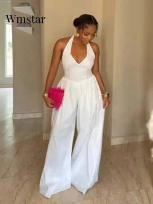 Wmstar Women’s Elegant Halterneck Backless Wide Leg Jumpsuit
