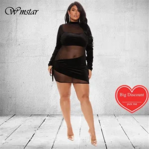 "Plus Size Black Mesh Patchwork Mini Dress – Clubwear by Wmstar"