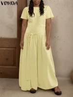2025 VONDA Plus Size 5XL Elegant Maxi Dress – Bandage Style