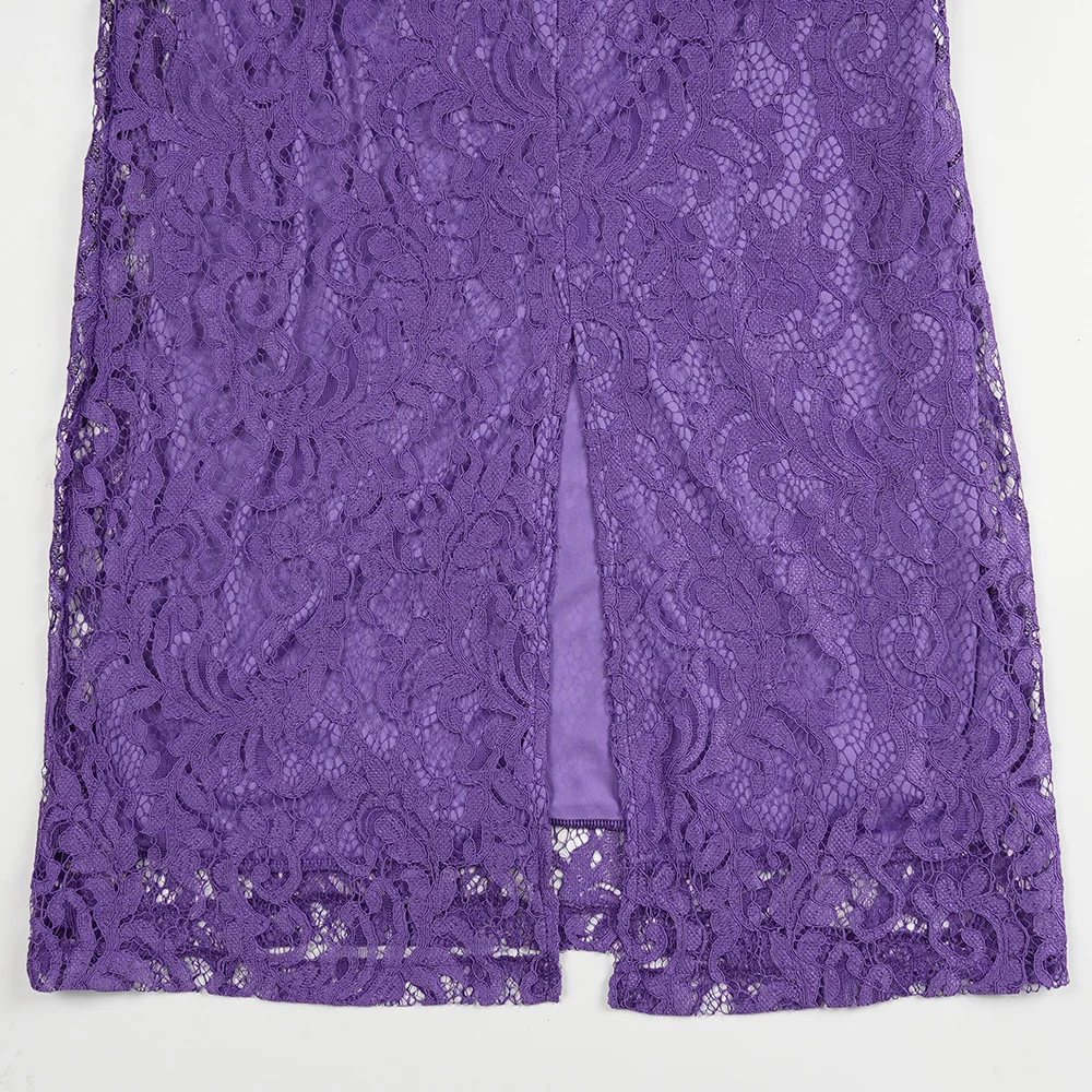 Women’s Elegant Patchwork Lace Dress – V-Neck, Lantern Sleeves & Peplum - Image 5