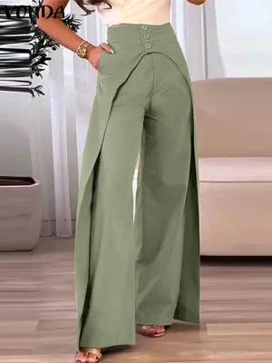 VONDA Plus Size Wide Leg Layered Pants – Elegant Office Trousers