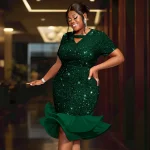 Sequined Velvet Mermaid Dress with Cut-Out V Neck