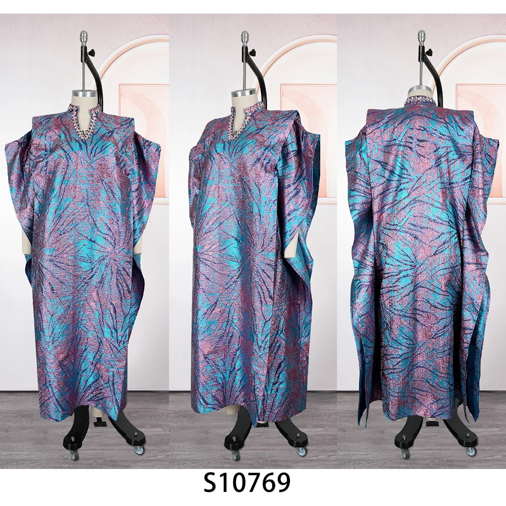 Women’s Modest Jacquard Satin Bubu Dress – V-Neck, Half Sleeve, Diamond Detail - Image 2