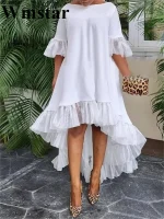 Plus Size Solid Patchwork Irregular Long Dress – Holiday Loose Fit
