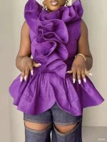 Elegant 3D Ruffle Sleeveless Peplum Blouse – Summer Party Top