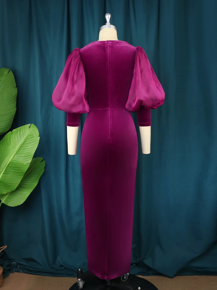 Elegant Purple Velvet Bodycon Dress - Image 5