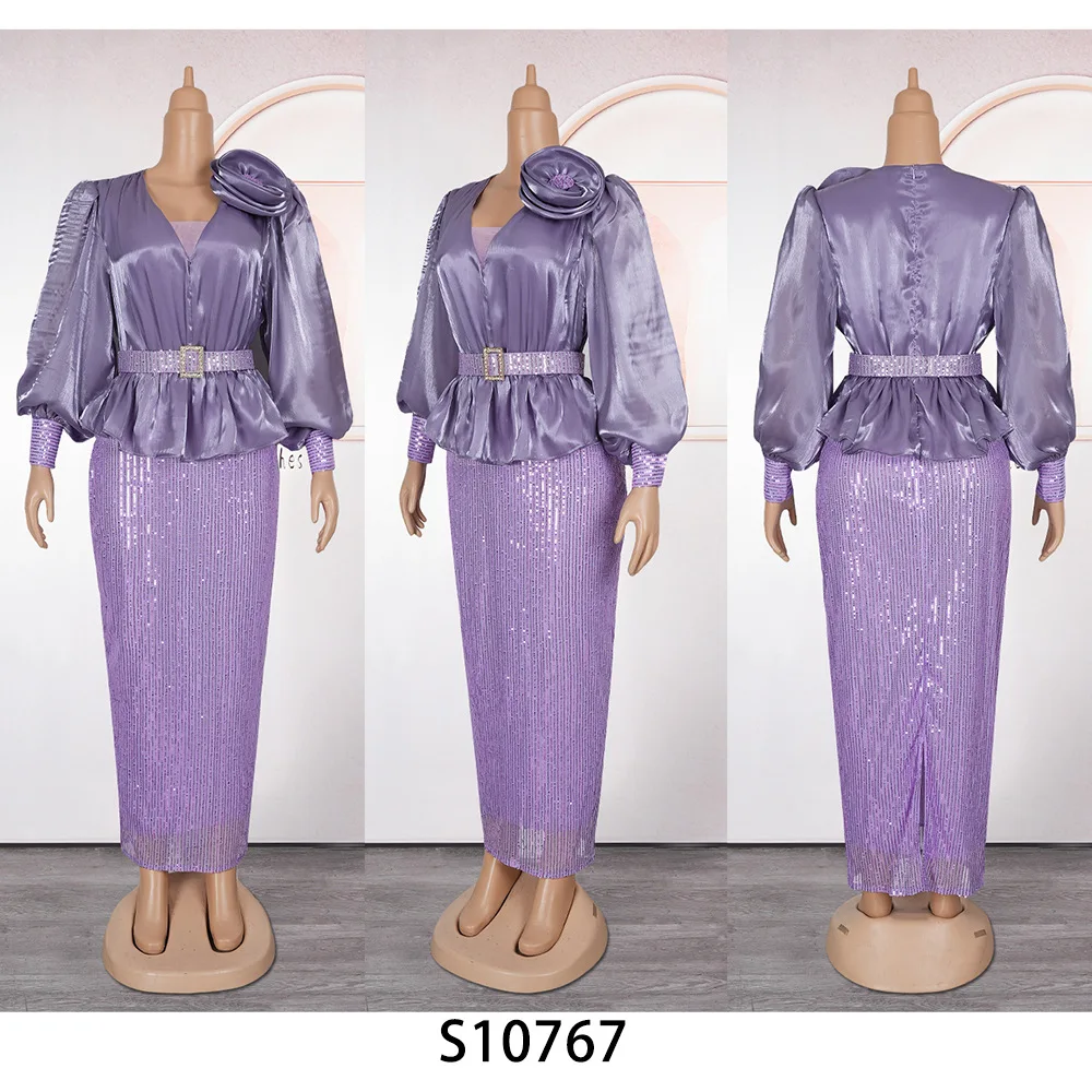 Women’s Elegant Sequined Dress – V-Neck, Lantern Sleeves & Peplum - Image 4