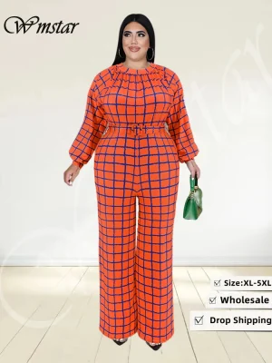 Wmstar Plus Size Plaid Belted Jumpsuit – Wide Leg Office Outfit