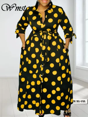 Plus Size Dot Print Maxi Dress with Pockets – Party Style