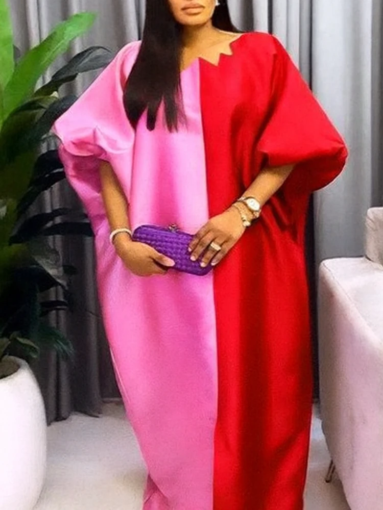 Women’s Shiny Bubu Kaftan Dress – Color Block African Traditional Long Gown - Image 3