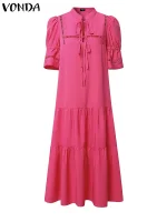 VONDA Plus Size Ruffled Lace-Up Sundress – Elegant Party Dress