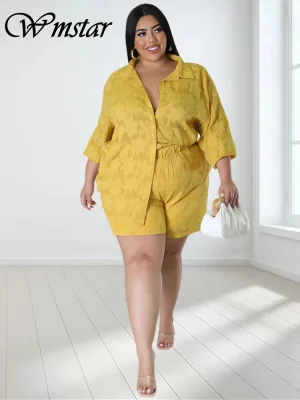 Wmstar Plus Size 2-Piece Summer Set – Loose Shirt & Shorts Tracksuit